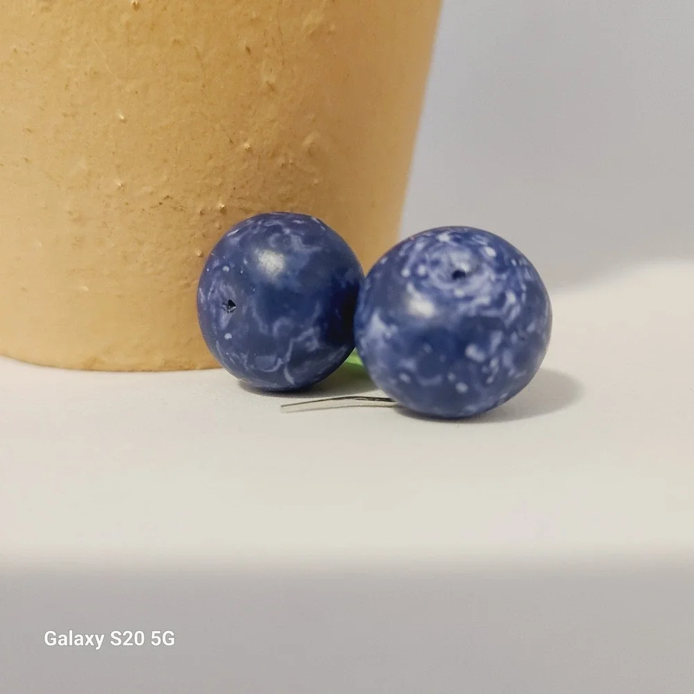 Handmade Blueberry and‎ Green Leaves Dangle Drop Earrings NEW Women's 1.5 inches